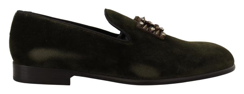 Green Velvet DG Crystals Loafers Shoes