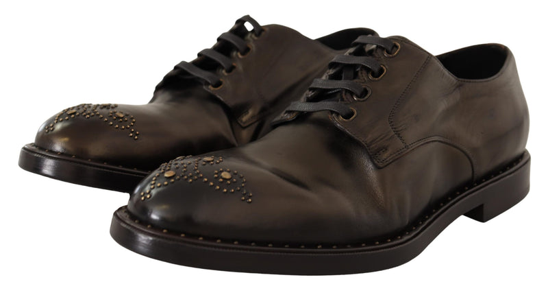 Black Leather Marsala Derby Studded Shoes