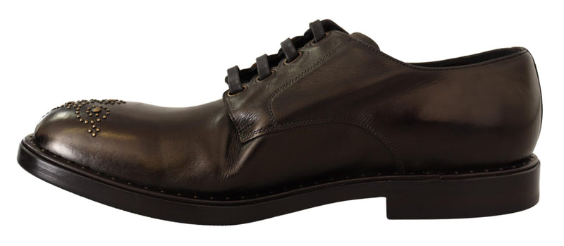 Black Leather Marsala Derby Studded Shoes