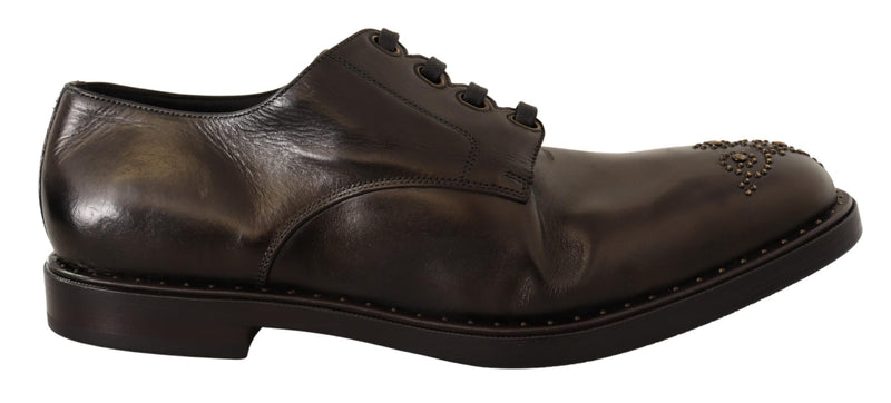 Black Leather Marsala Derby Studded Shoes