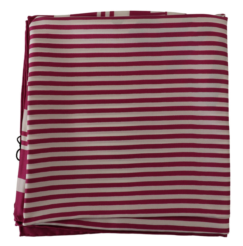 Pink Striped Silk Square Foulard Wrap Scarf