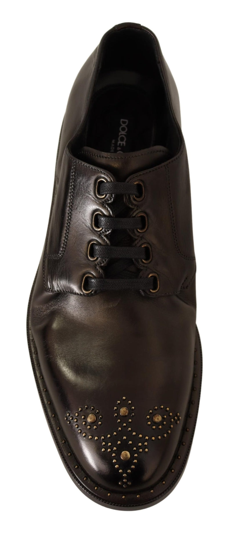 Black Leather Marsala Derby Studded Shoes