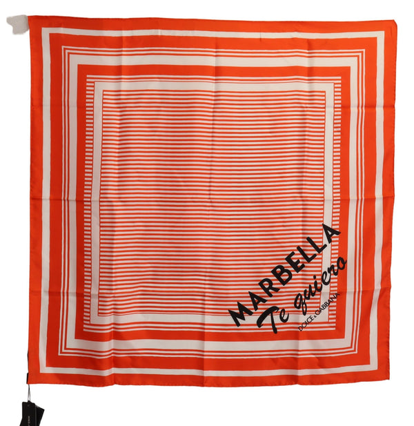 Orange Striped Silk Square Foulard Scarf