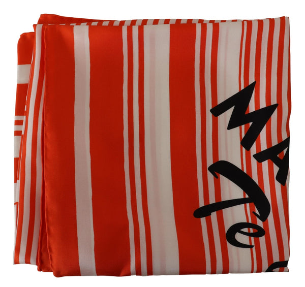 Orange Striped Silk Square Foulard Scarf