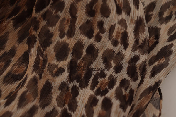 Brown Leopard Print Silk Wrap Shawl Scarf