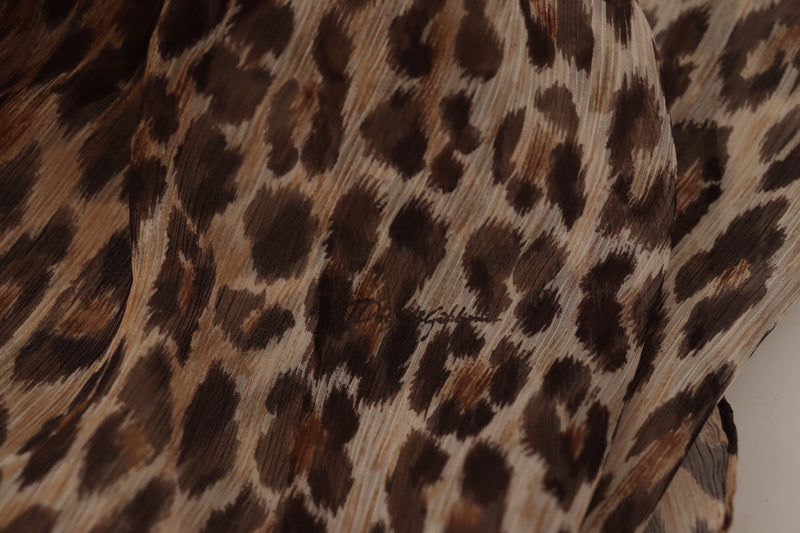 Brown Leopard Print Silk Wrap Shawl Scarf