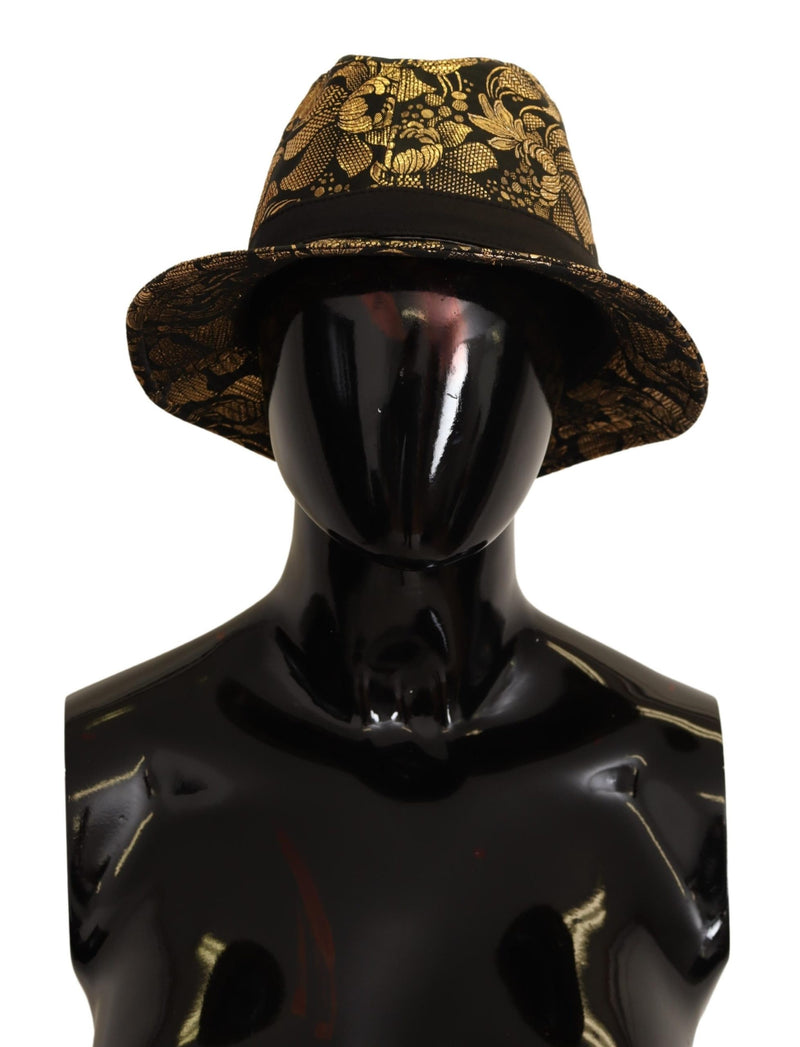 Black Jacquard Gold Tone Lurex Bucket Hat