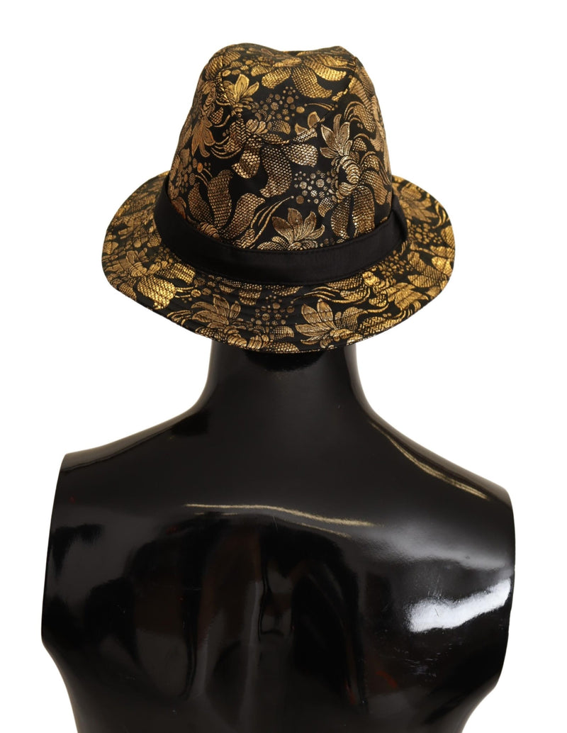 Black Jacquard Gold Tone Lurex Bucket Hat