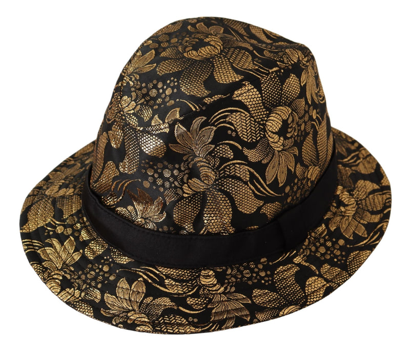 Black Jacquard Gold Tone Lurex Bucket Hat