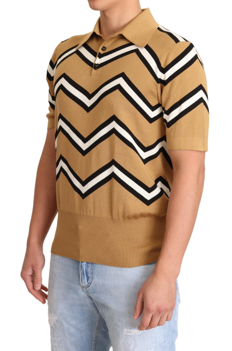 Beige Silk Short Sleeve Polo Top  T-shirt