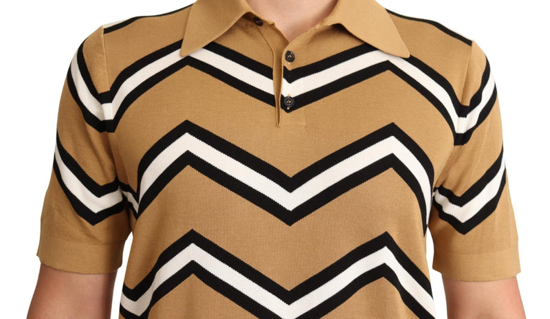 Beige Silk Short Sleeve Polo Top  T-shirt