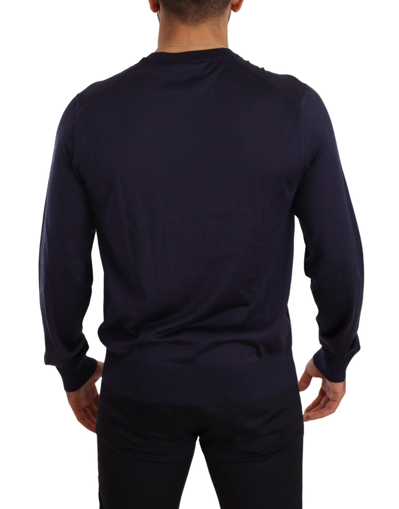 Dark Blue Silk Vneck Long Sleeves Tee Sweater