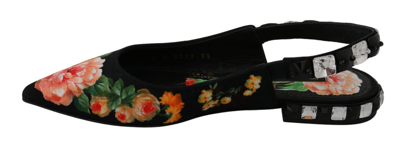 Black Floral Crystal Slingbacks Sandals Shoes