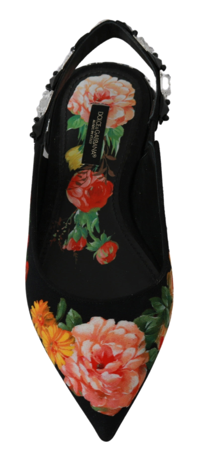 Black Floral Crystal Slingbacks Sandals Shoes