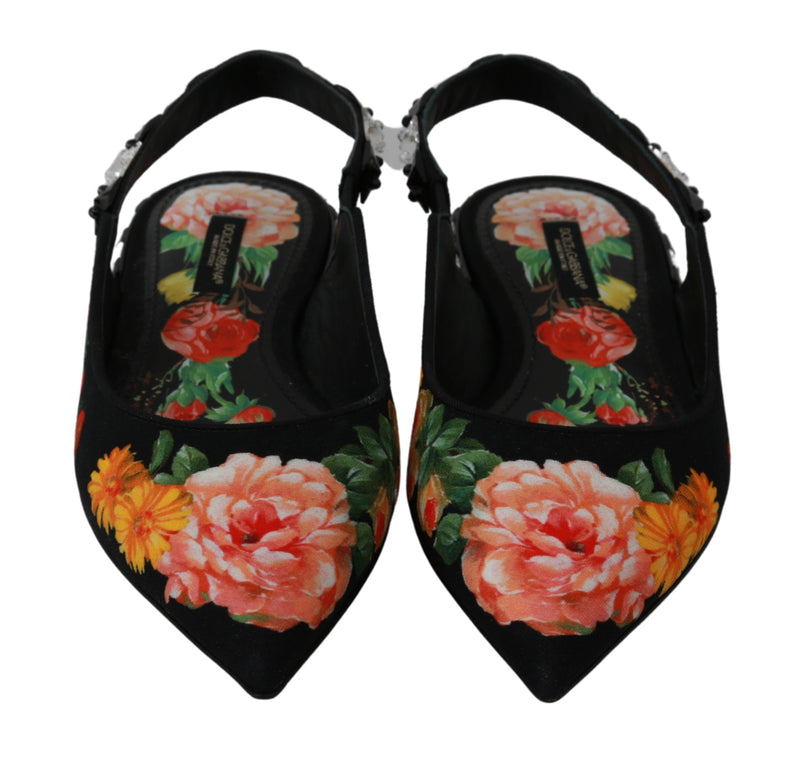 Black Floral Crystal Slingbacks Sandals Shoes