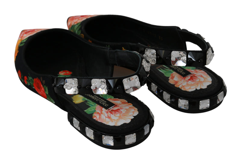 Black Floral Crystal Slingbacks Sandals Shoes