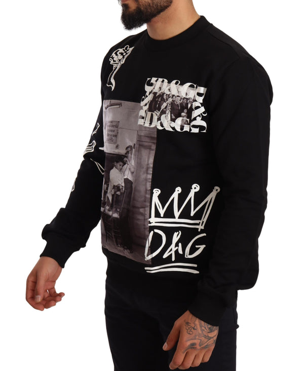 Black Sicilian Print Cotton Sweatshirt Sweater