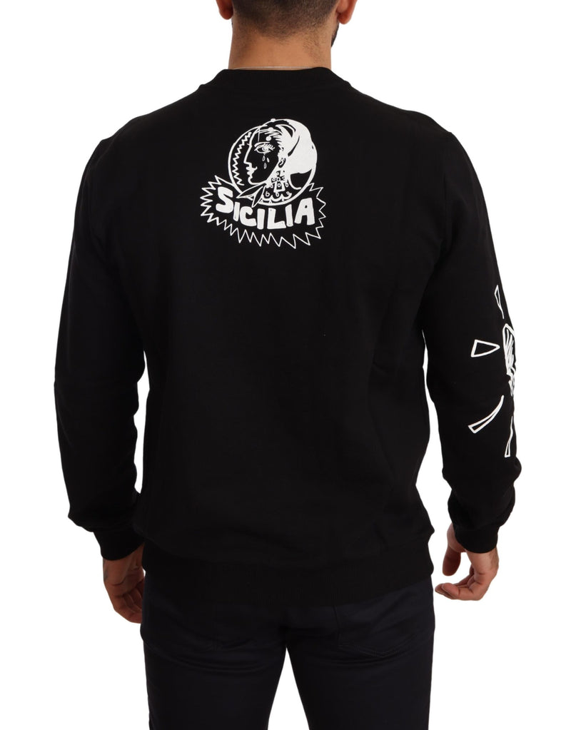 Black Sicilian Print Cotton Sweatshirt Sweater