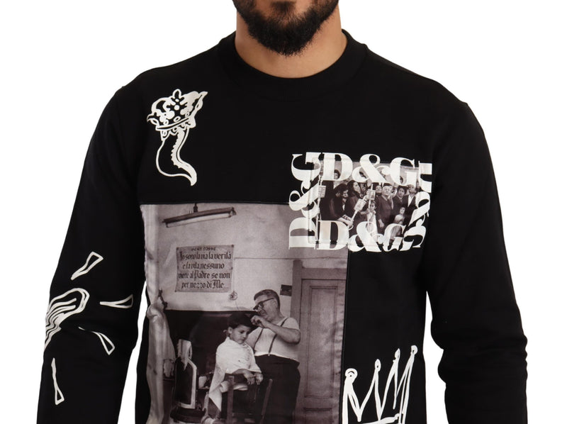Black Sicilian Print Cotton Sweatshirt Sweater
