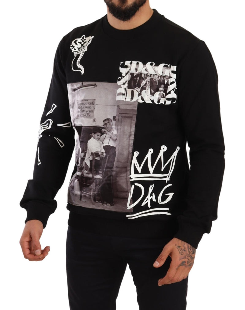 Black Sicilian Print Cotton Sweatshirt Sweater