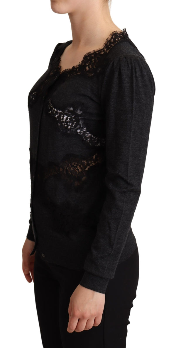 Gray Wool Lace Cardigan Sweater