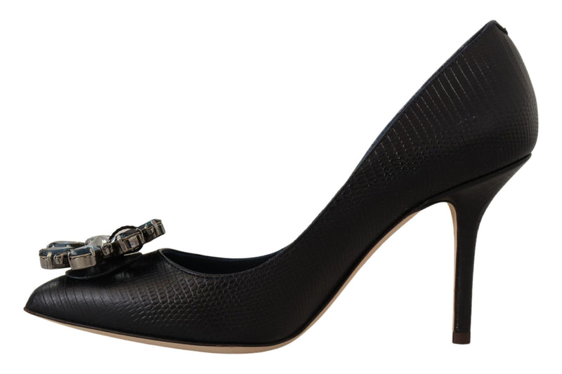 Blue Leather Crystal Heels Pumps Shoes