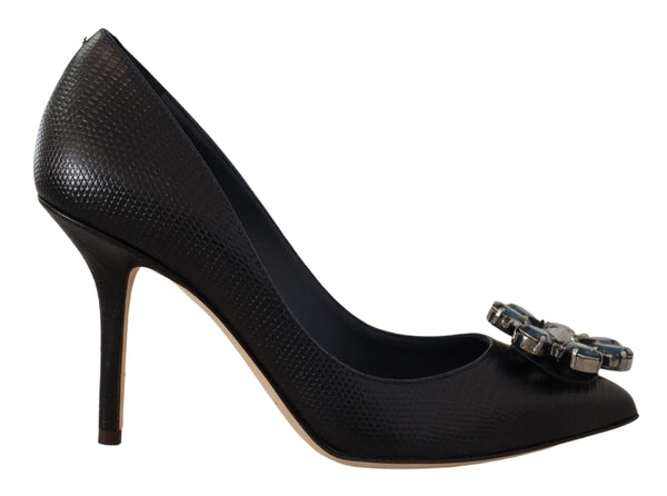 Blue Leather Crystal Heels Pumps Shoes