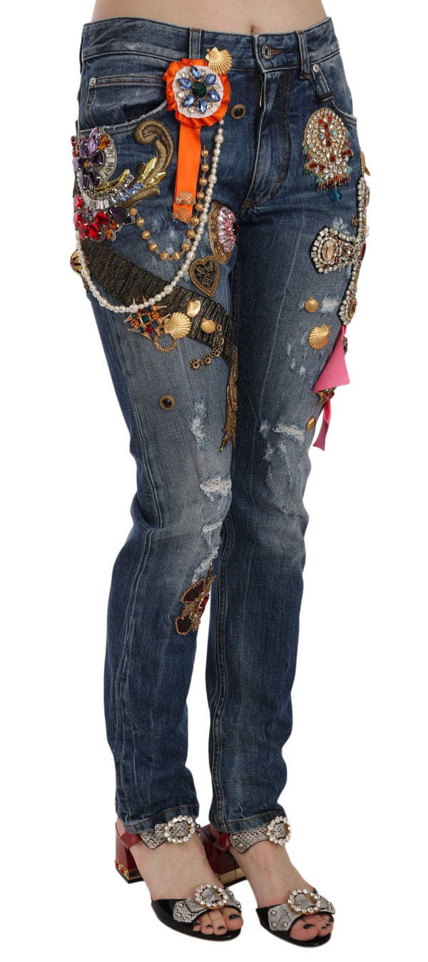 Crystal Embellished Cross Skinny Denim Pant