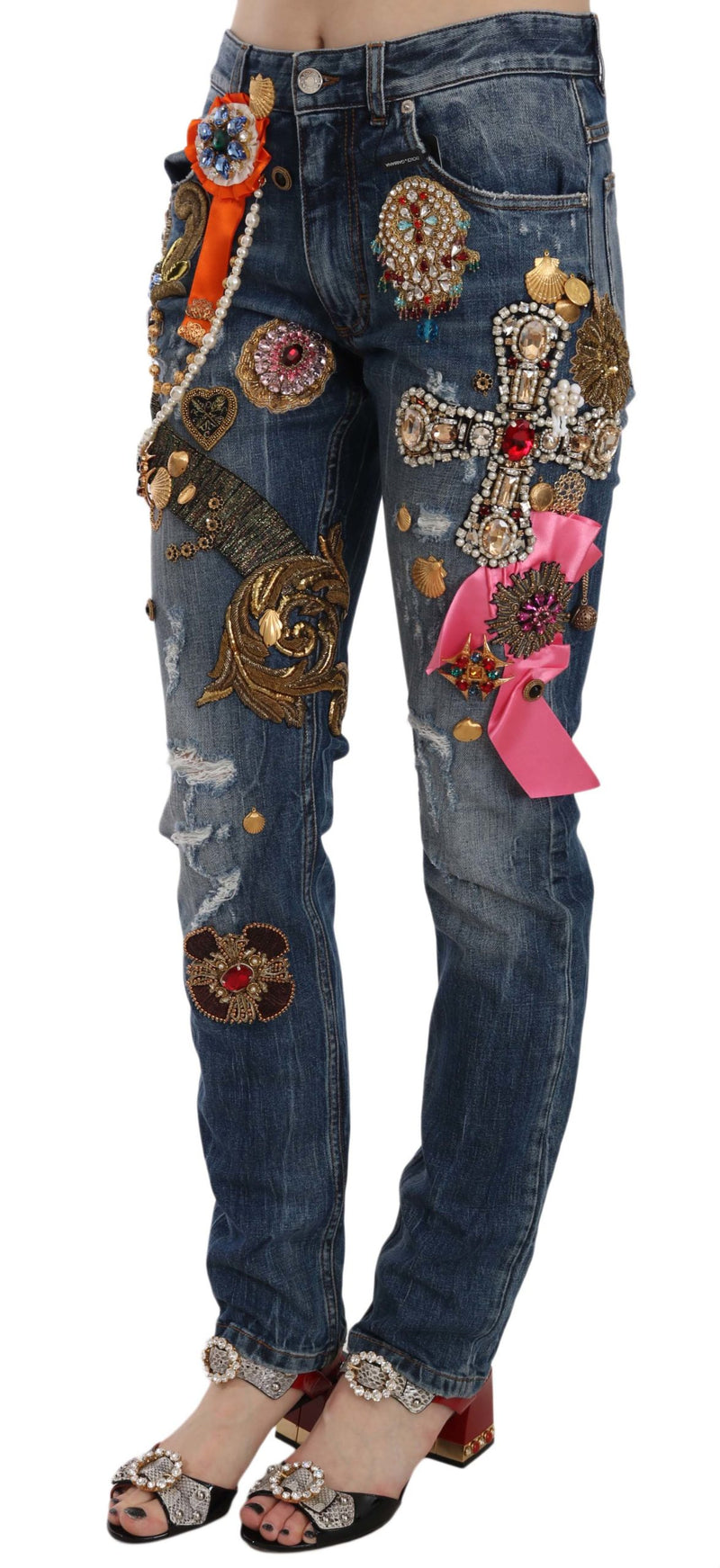 Crystal Embellished Cross Skinny Denim Pant