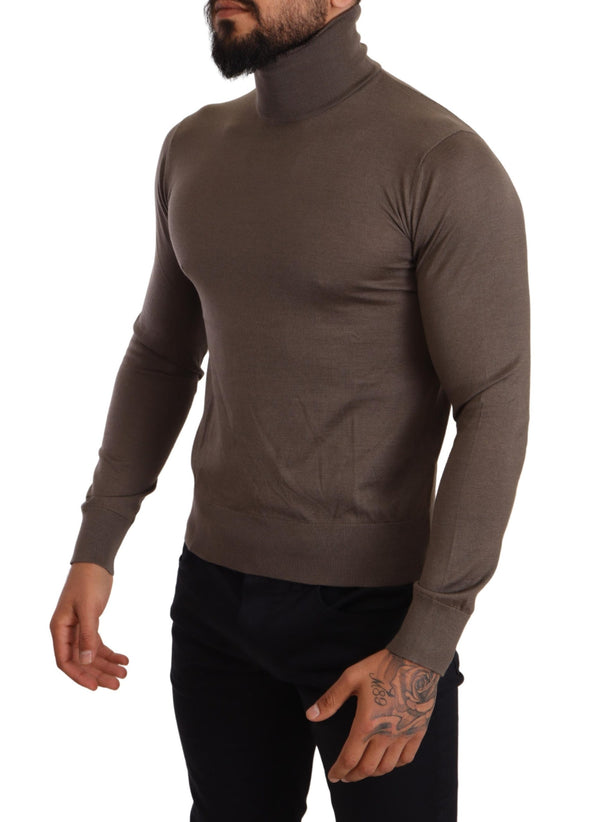 Brown Cashmere Turtleneck Pullover Sweater