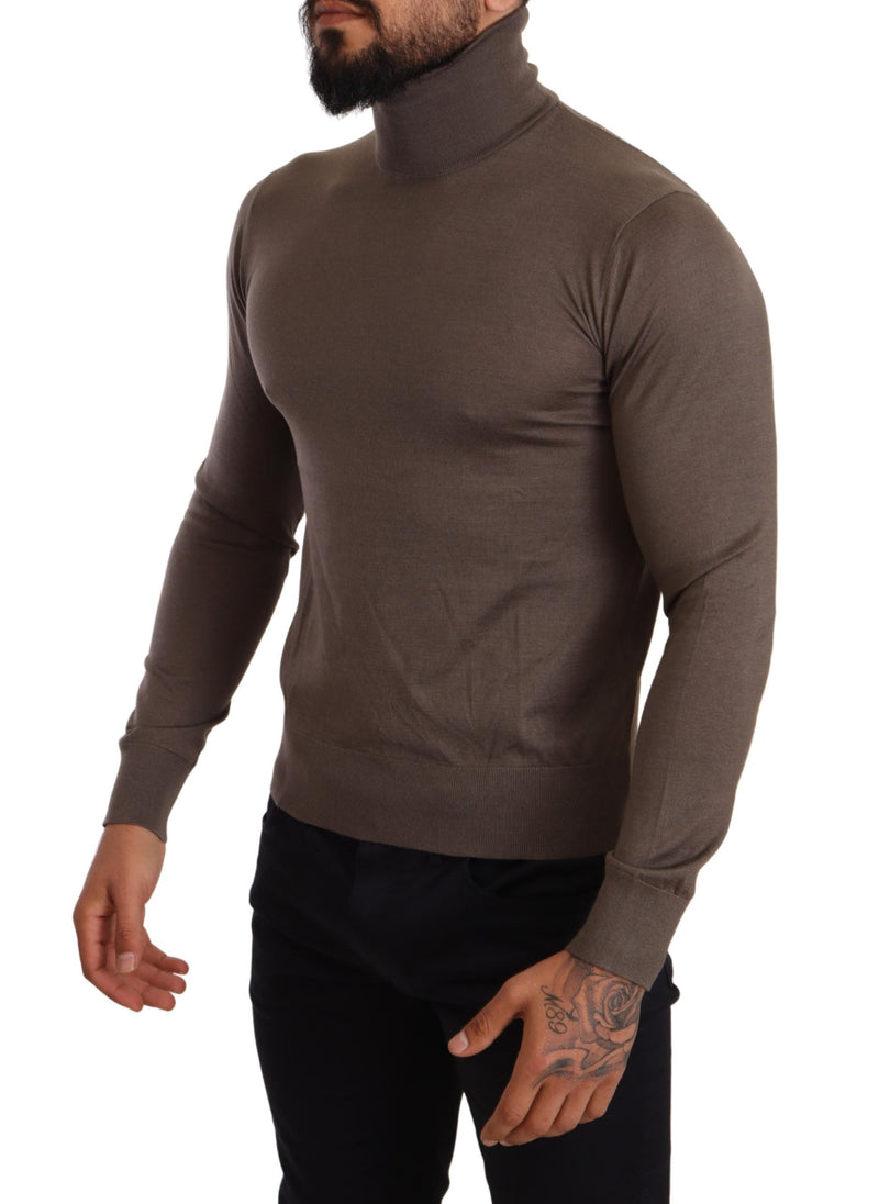 Brown Cashmere Turtleneck Pullover Sweater