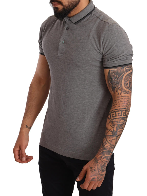 Gray Cotton Short Sleeve Polo Men  T-shirt