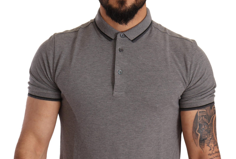 Gray Cotton Short Sleeve Polo Men  T-shirt
