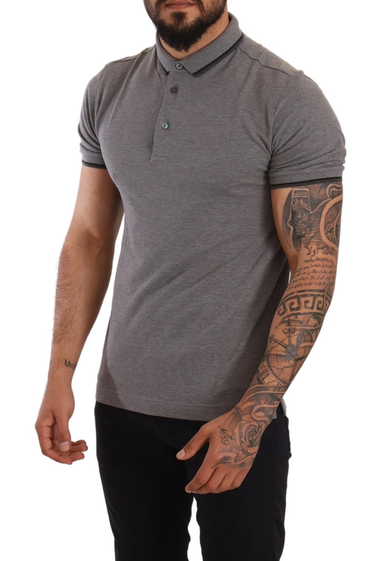 Gray Cotton Short Sleeve Polo Men  T-shirt