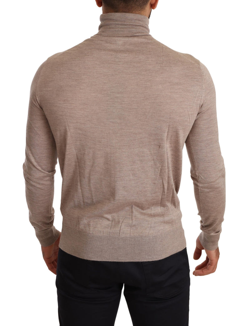 Beige Cashmere Turtleneck Pullover Sweater
