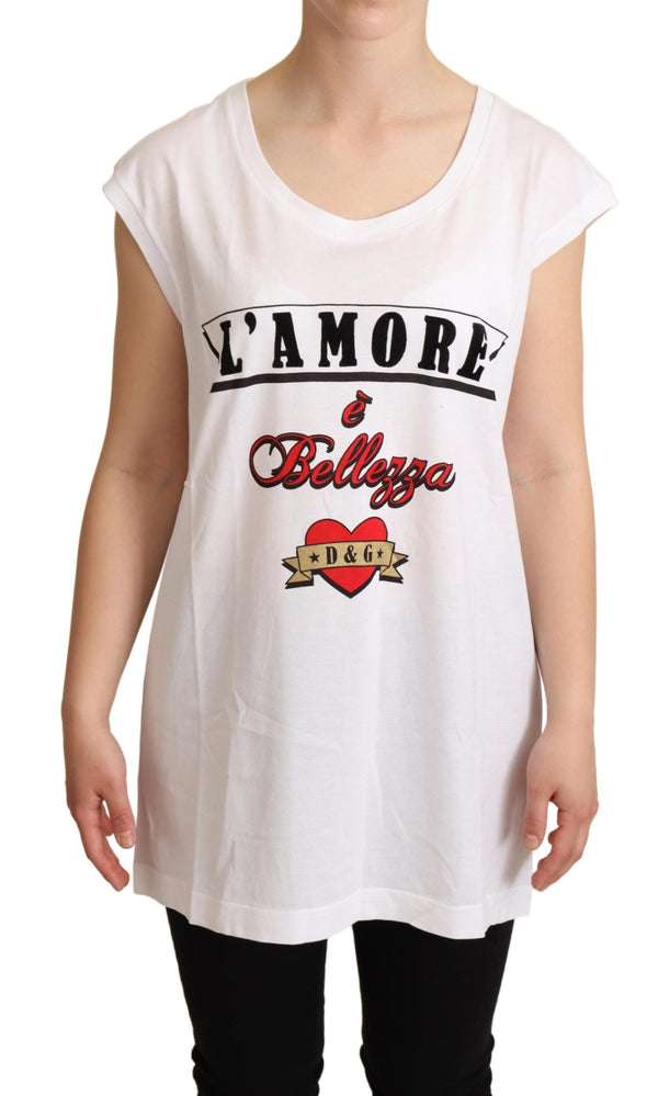 White L'AMORE Cotton Tank Top T-shirt