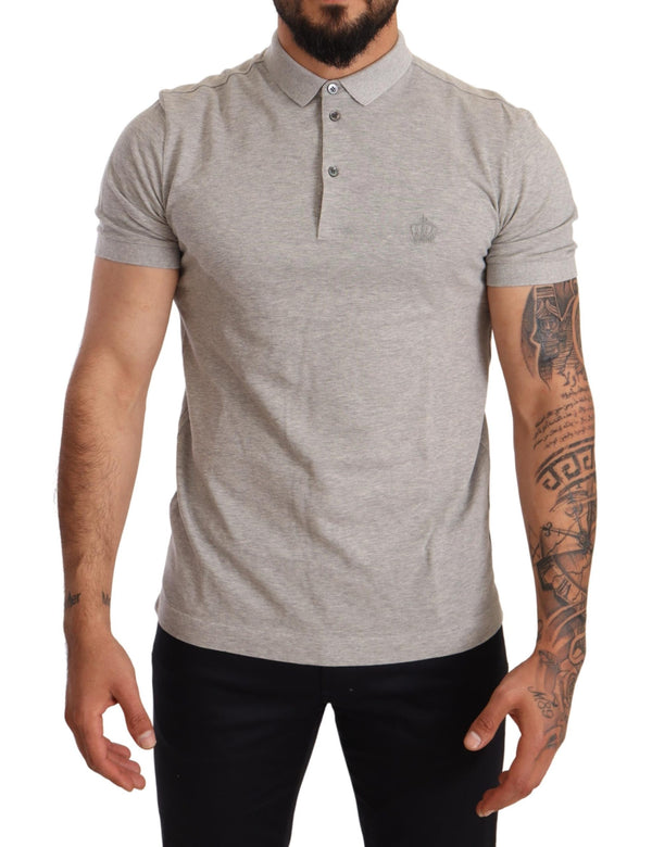 Gray Cotton Logo Embroidery Polo T-shirt