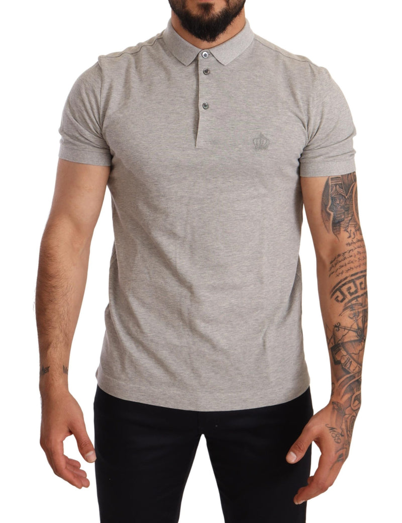 Gray Cotton Logo Embroidery Polo T-shirt