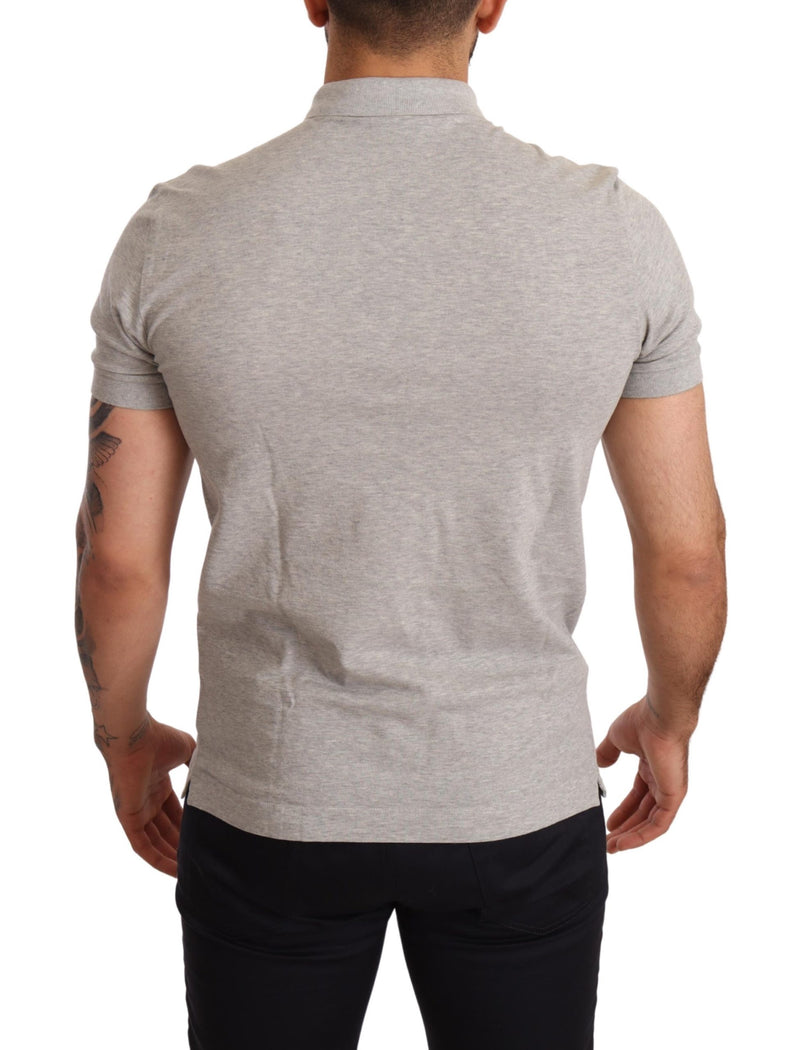 Gray Cotton Logo Embroidery Polo T-shirt