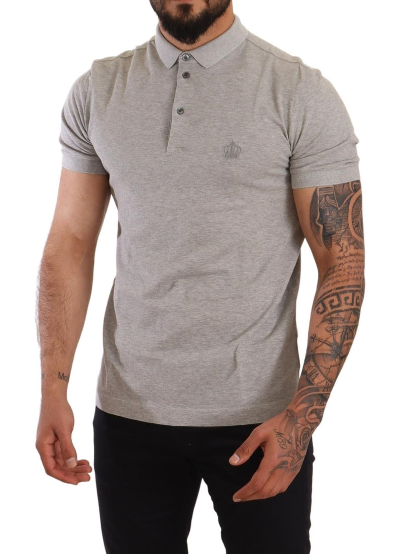 Gray Cotton Logo Embroidery Polo T-shirt
