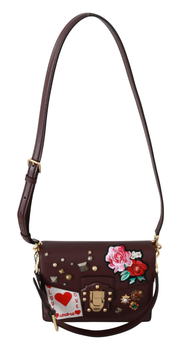 LUCIA Leather Burgundy Jewelled Shoulder Women Bag