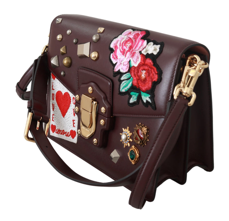 LUCIA Leather Burgundy Jewelled Shoulder Women Bag