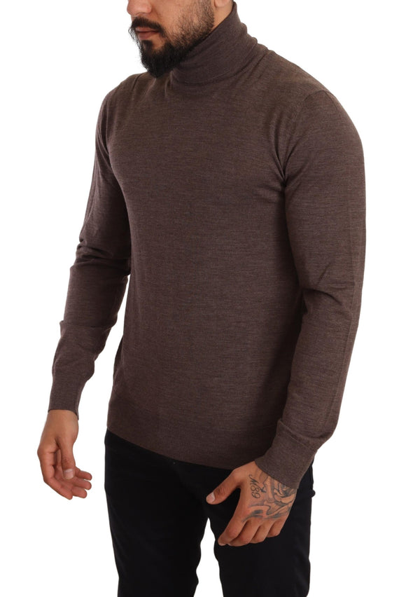 Brown Virgin Wool Turtleneck Pullover Sweater