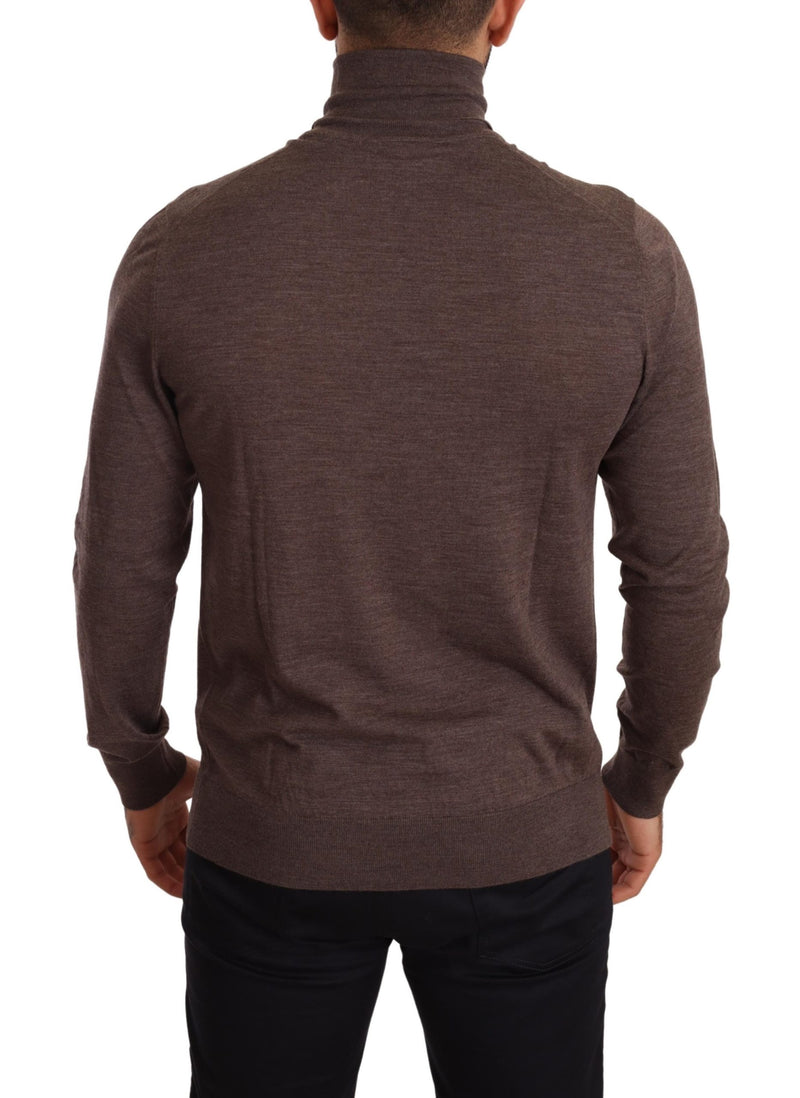 Brown Virgin Wool Turtleneck Pullover Sweater