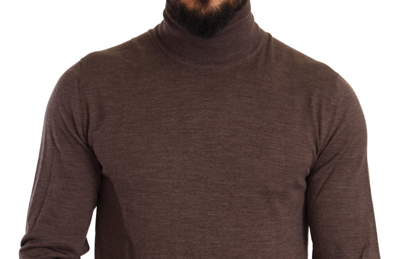 Brown Virgin Wool Turtleneck Pullover Sweater