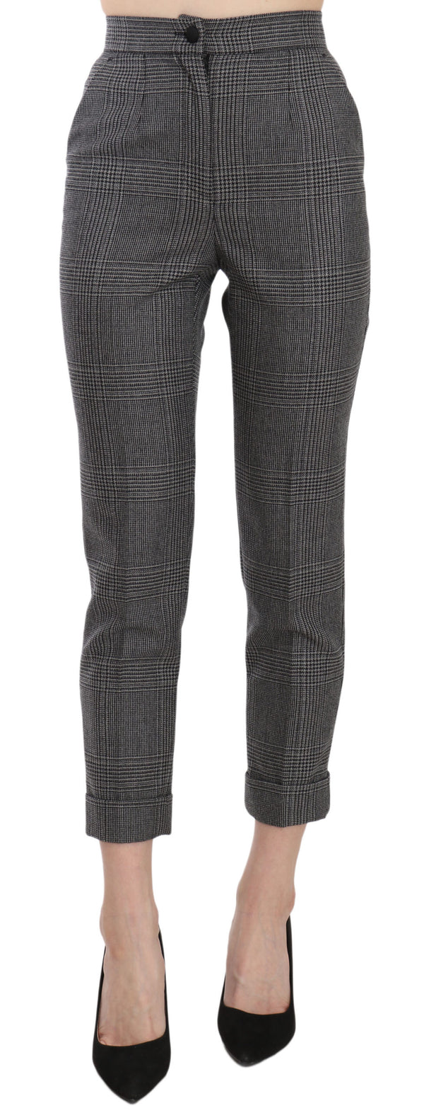 Gray Plaid High Waist Cropped Skinny Pants