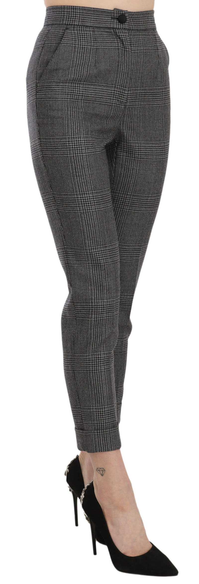 Gray Plaid High Waist Cropped Skinny Pants