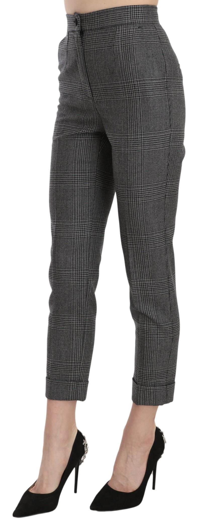 Gray Plaid High Waist Cropped Skinny Pants