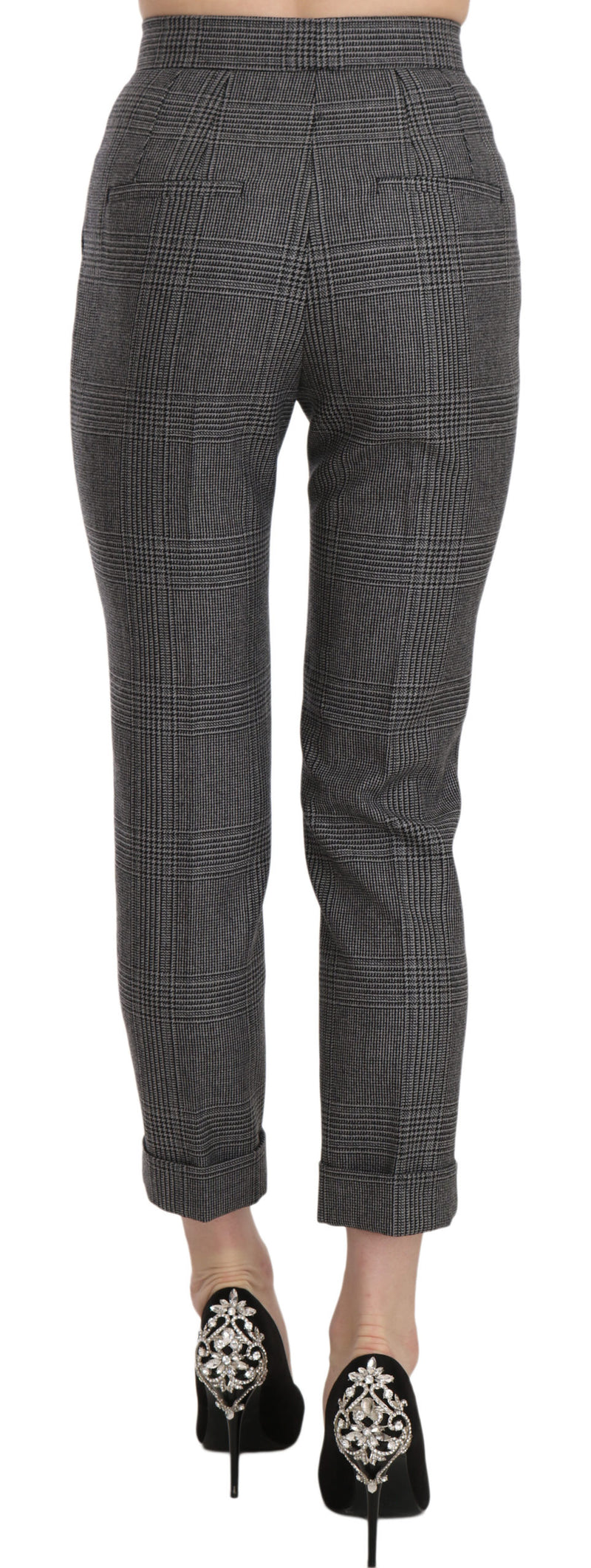 Gray Plaid High Waist Cropped Skinny Pants
