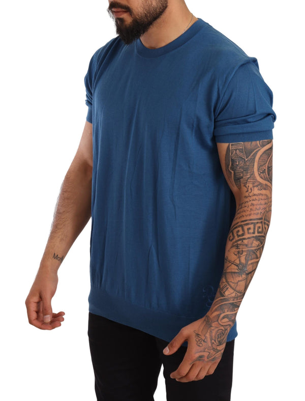 Blue Cashmere Crewneck Pullover T-shirt